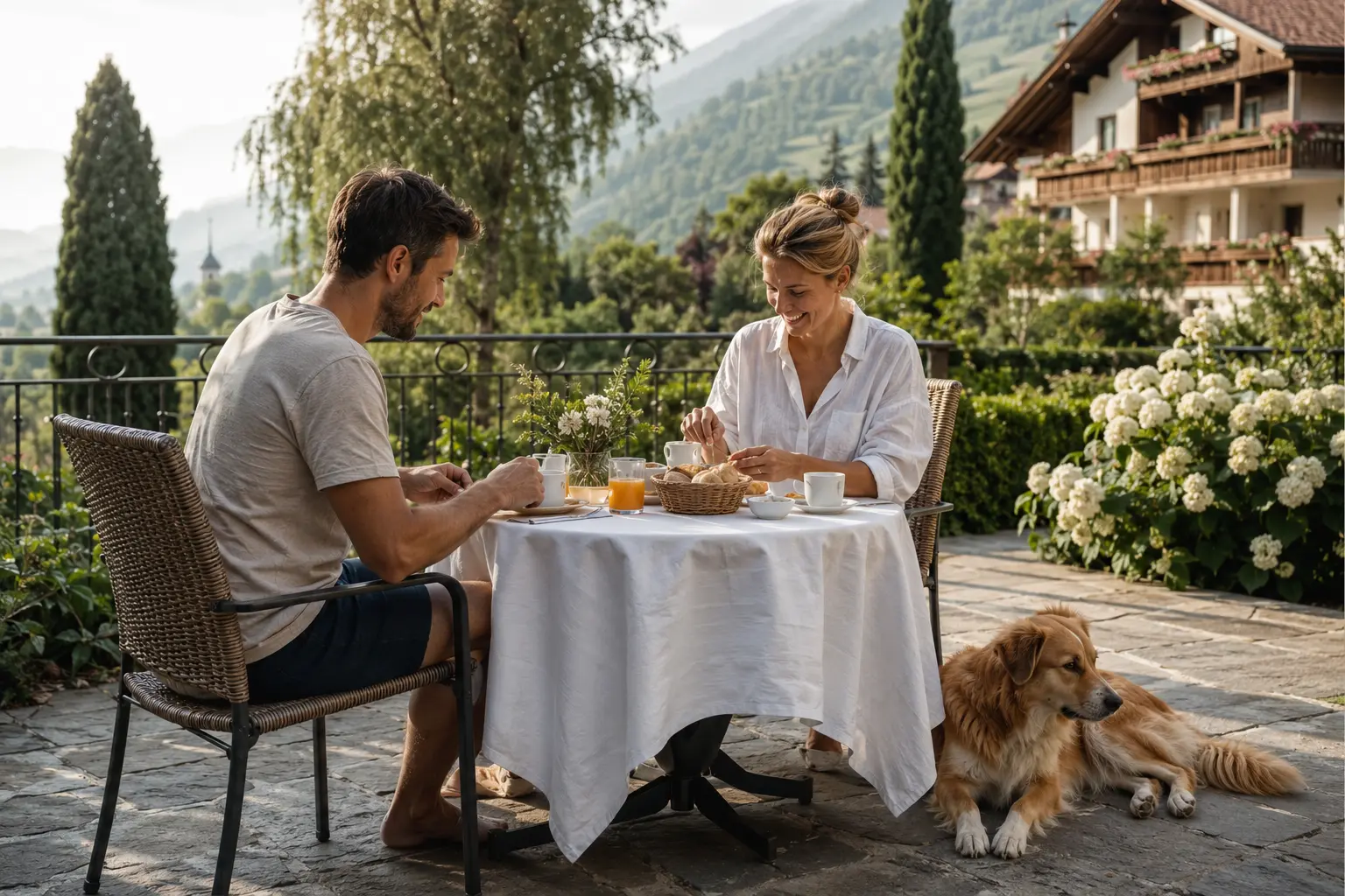 Urlaub mit Hund auf der Gartenterrasse des Parkhotel zur Linde